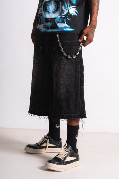 Skull Banger Baggy Denim Shorts (BLACK)