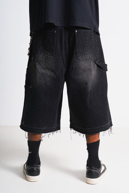 Skull Banger Baggy Denim Shorts (BLACK)