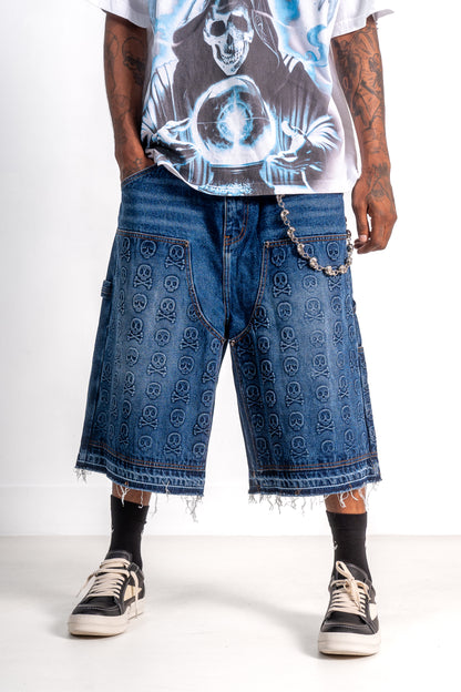 Skull Banger Baggy Denim Shorts (BLUE)