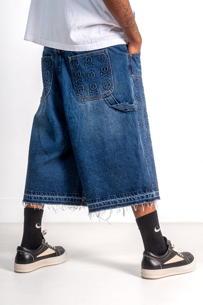 Skull Banger Baggy Denim Shorts (BLUE)