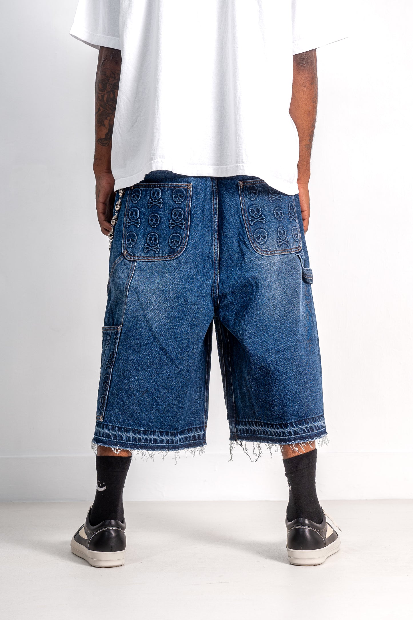 Skull Banger Baggy Denim Shorts (BLUE)