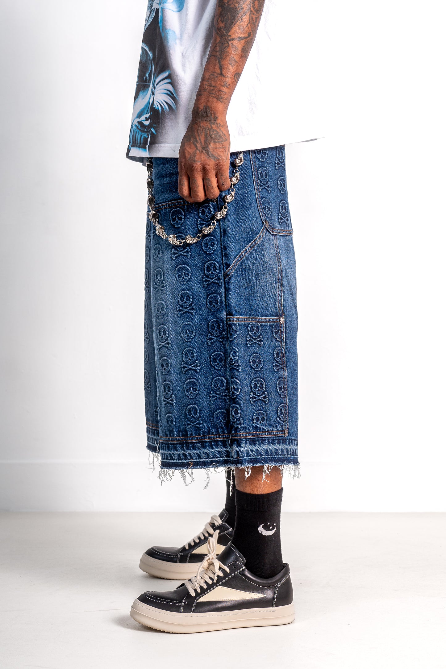 Skull Banger Baggy Denim Shorts (BLUE)