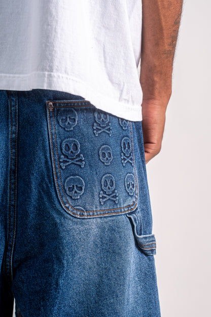 Skull Banger Baggy Denim Shorts (BLUE)