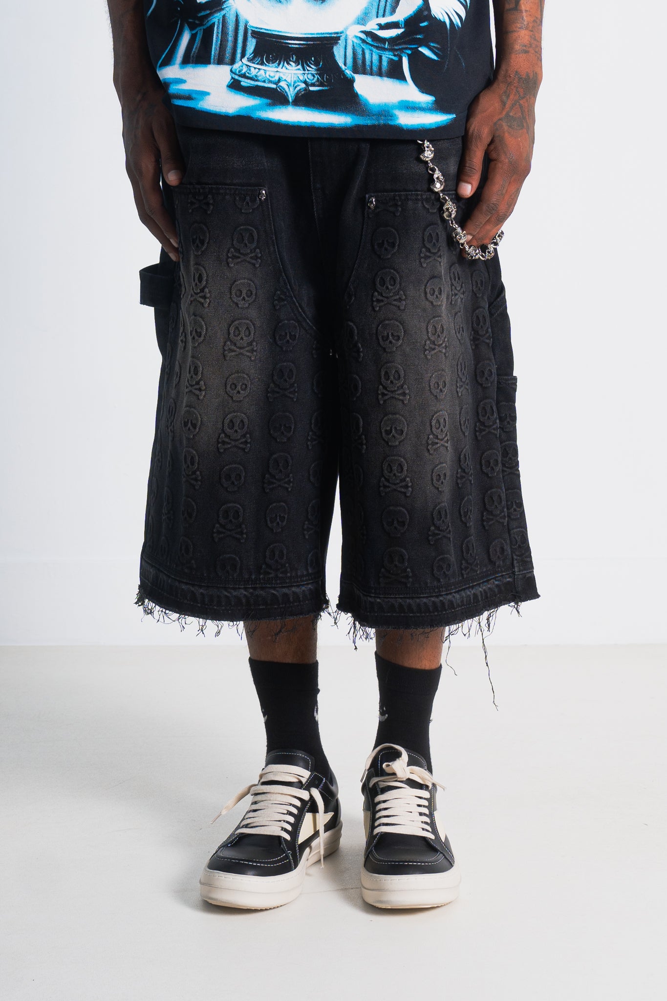 Skull Banger Baggy Denim Shorts (BLACK)