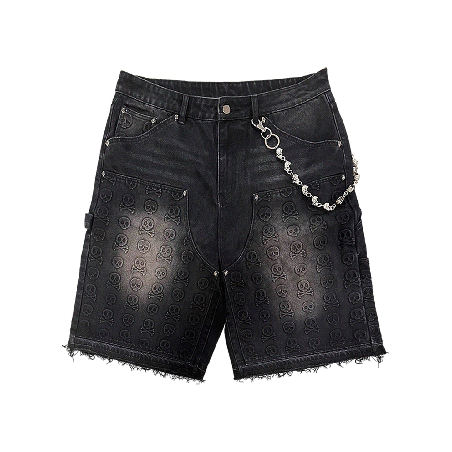 Skull Banger Baggy Denim Shorts (BLACK)