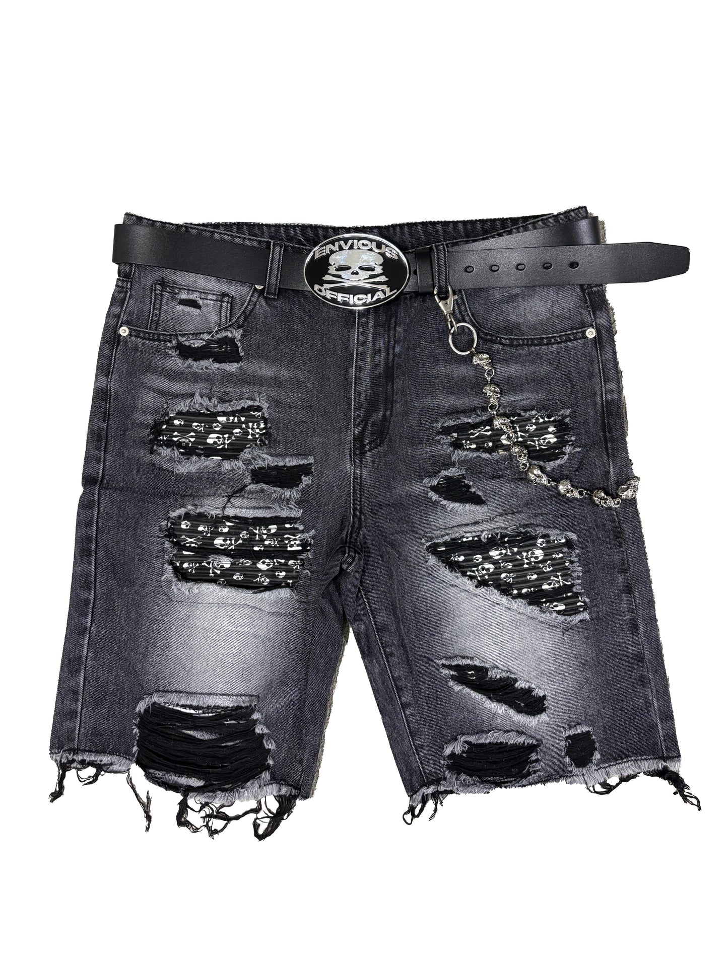 Skull Rip Denim Short + Skull Belt