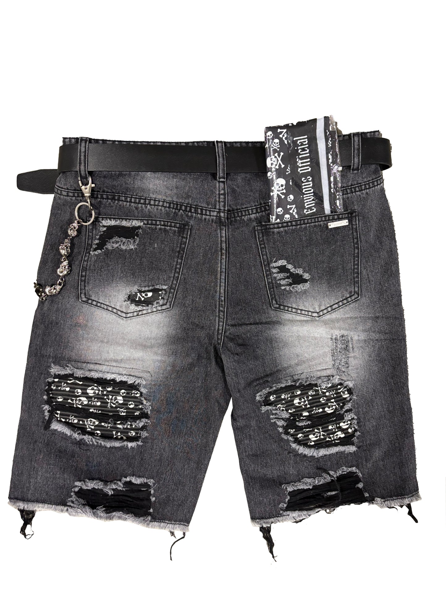 Skull Rip Denim Short + Skull Belt