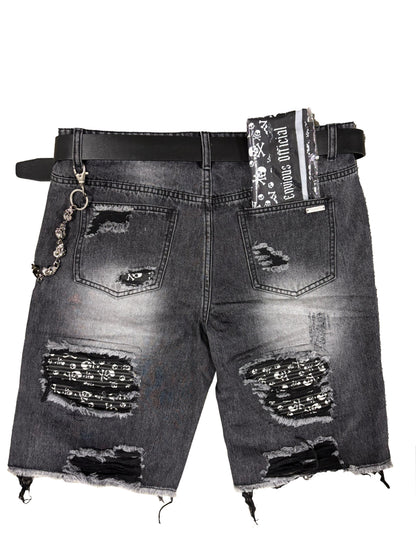 Skull Rip Denim Short + Skull Belt