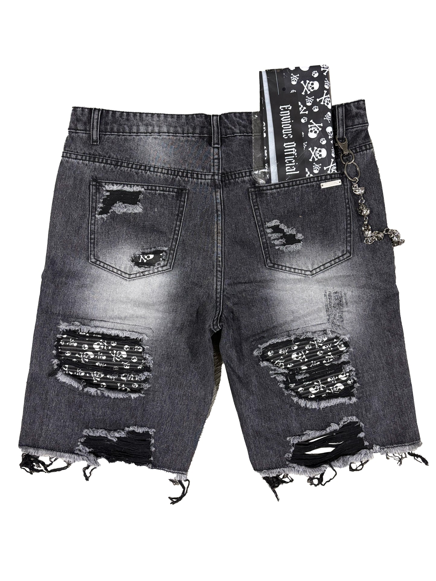 Skull Rip Denim Shorts (Black) "FREE BANDANA PER SHORTS"