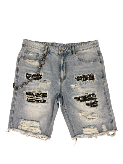 Skull Rip Denim Shorts(Blue) "FREE BANDANA PER SHORTS"