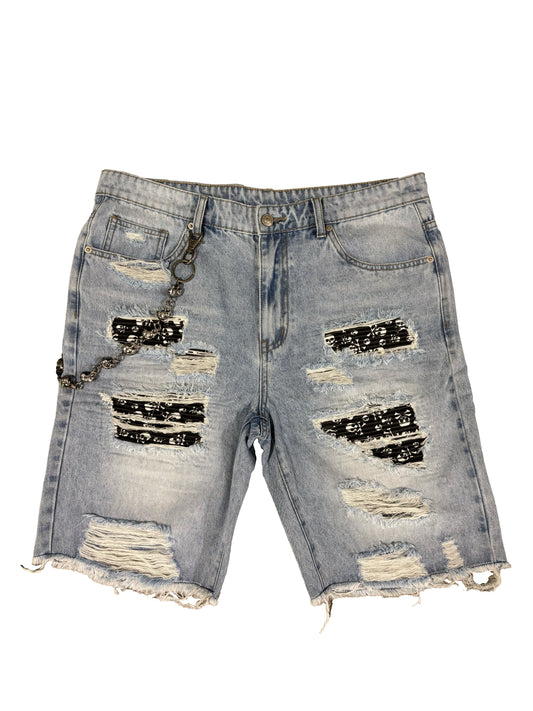 Skull Rip Denim Shorts(Blue) "FREE BANDANA PER SHORTS"