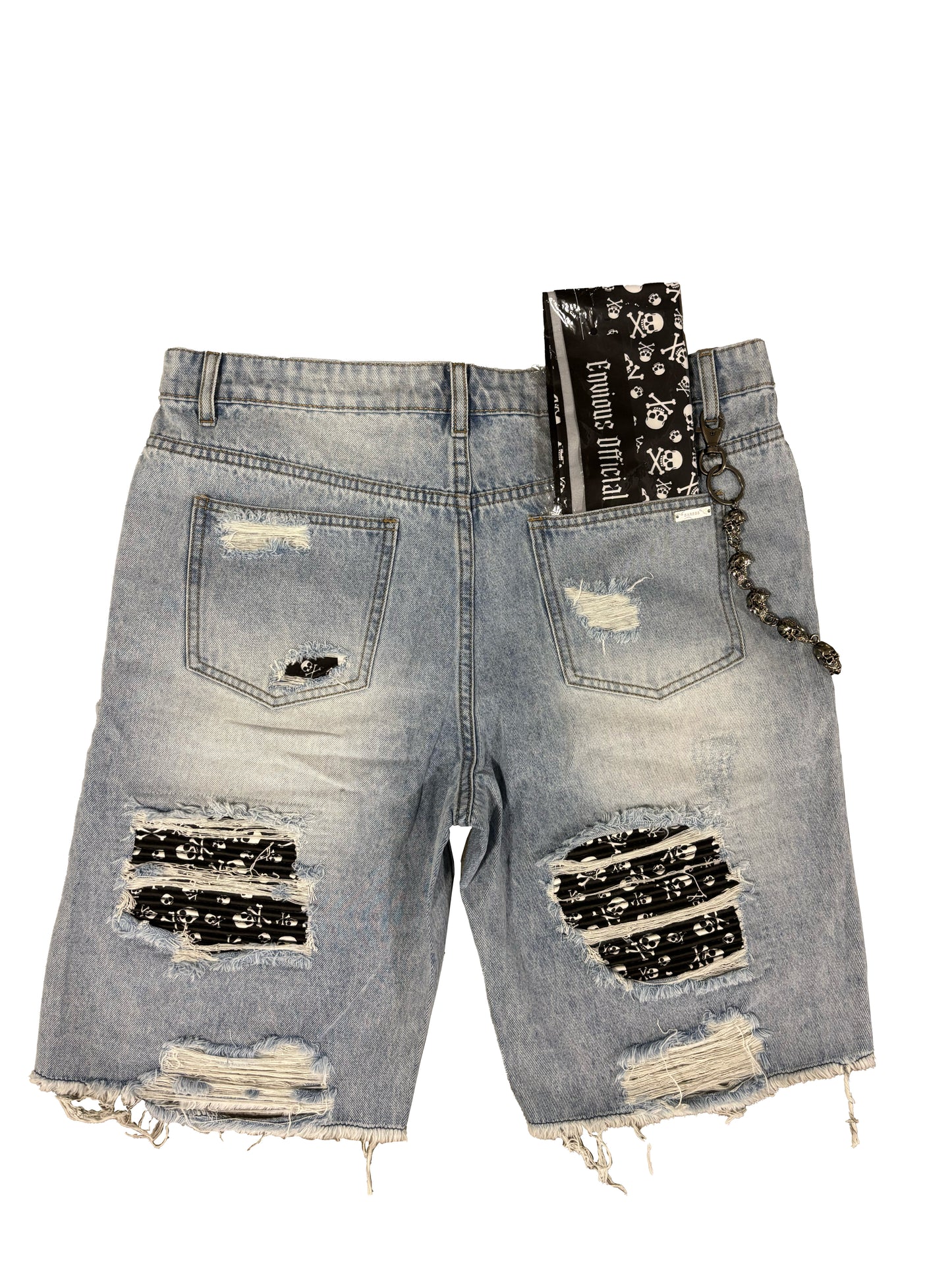 Skull Rip Denim Shorts(Blue) "FREE BANDANA PER SHORTS"