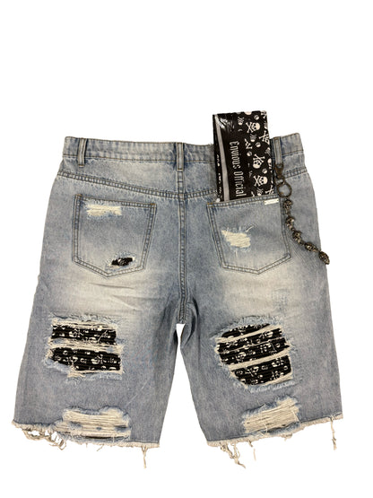 Skull Rip Denim Shorts(Blue) "FREE BANDANA PER SHORTS"