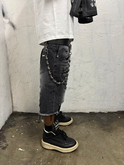 Skull Rip Denim Shorts (Black) "FREE BANDANA PER SHORTS"