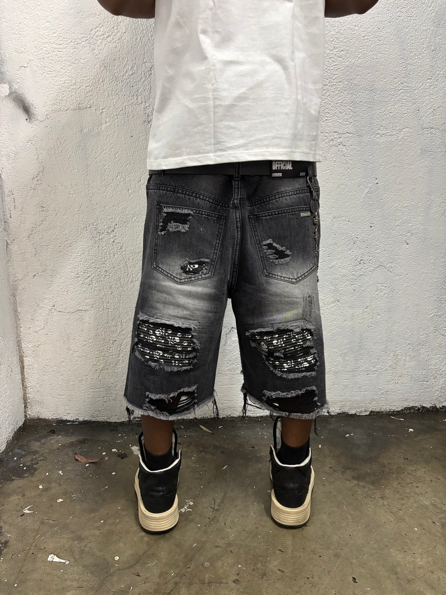 Skull Rip Denim Shorts (Black) "FREE BANDANA PER SHORTS"