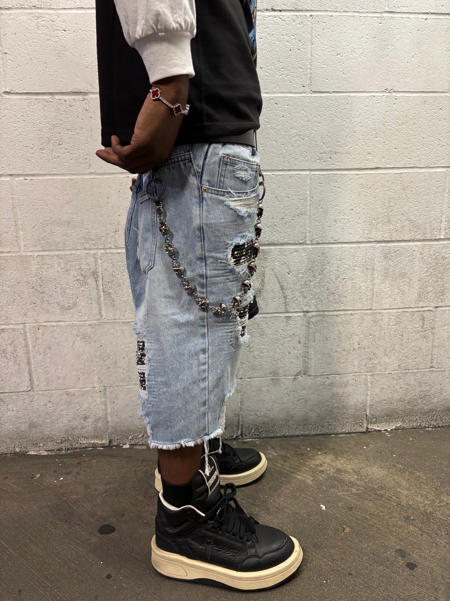 Skull Rip Denim Shorts(Blue) "FREE BANDANA PER SHORTS"