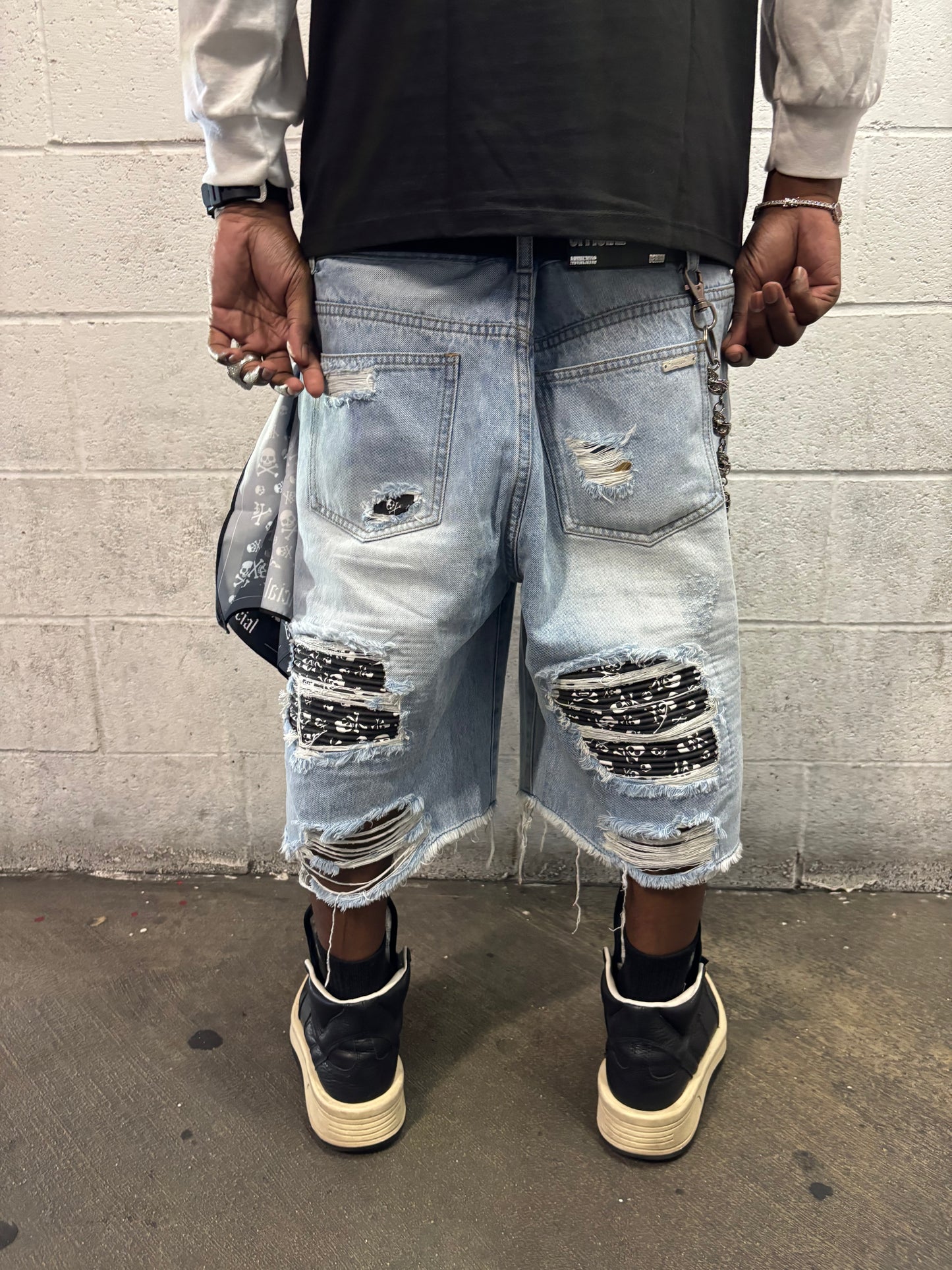 Skull Rip Denim Shorts(Blue) "FREE BANDANA PER SHORTS"