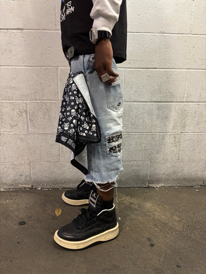 Skull Rip Denim Shorts(Blue) "FREE BANDANA PER SHORTS"