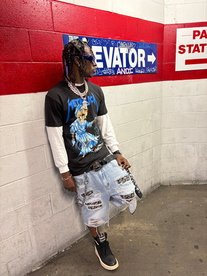 Skull Rip Denim Shorts(Blue) "FREE BANDANA PER SHORTS"