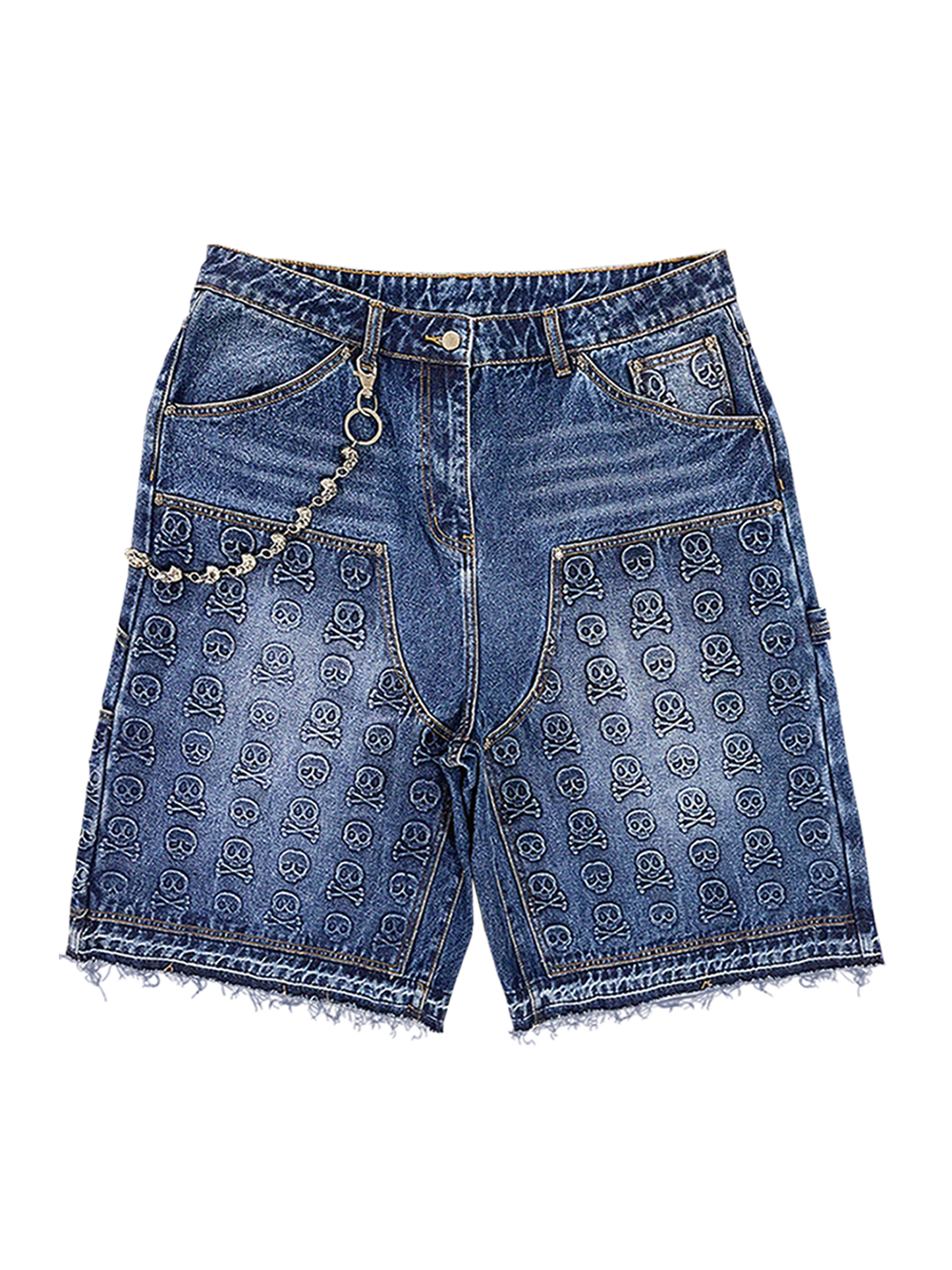 Skull Banger Baggy Denim Shorts (BLUE)