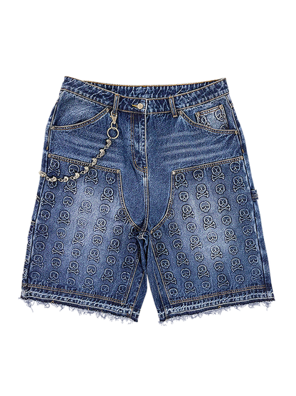 Skull Banger Baggy Denim Shorts (BLUE)