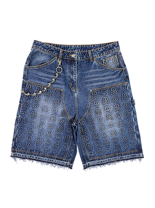 Skull Banger Baggy Denim Shorts (BLUE)