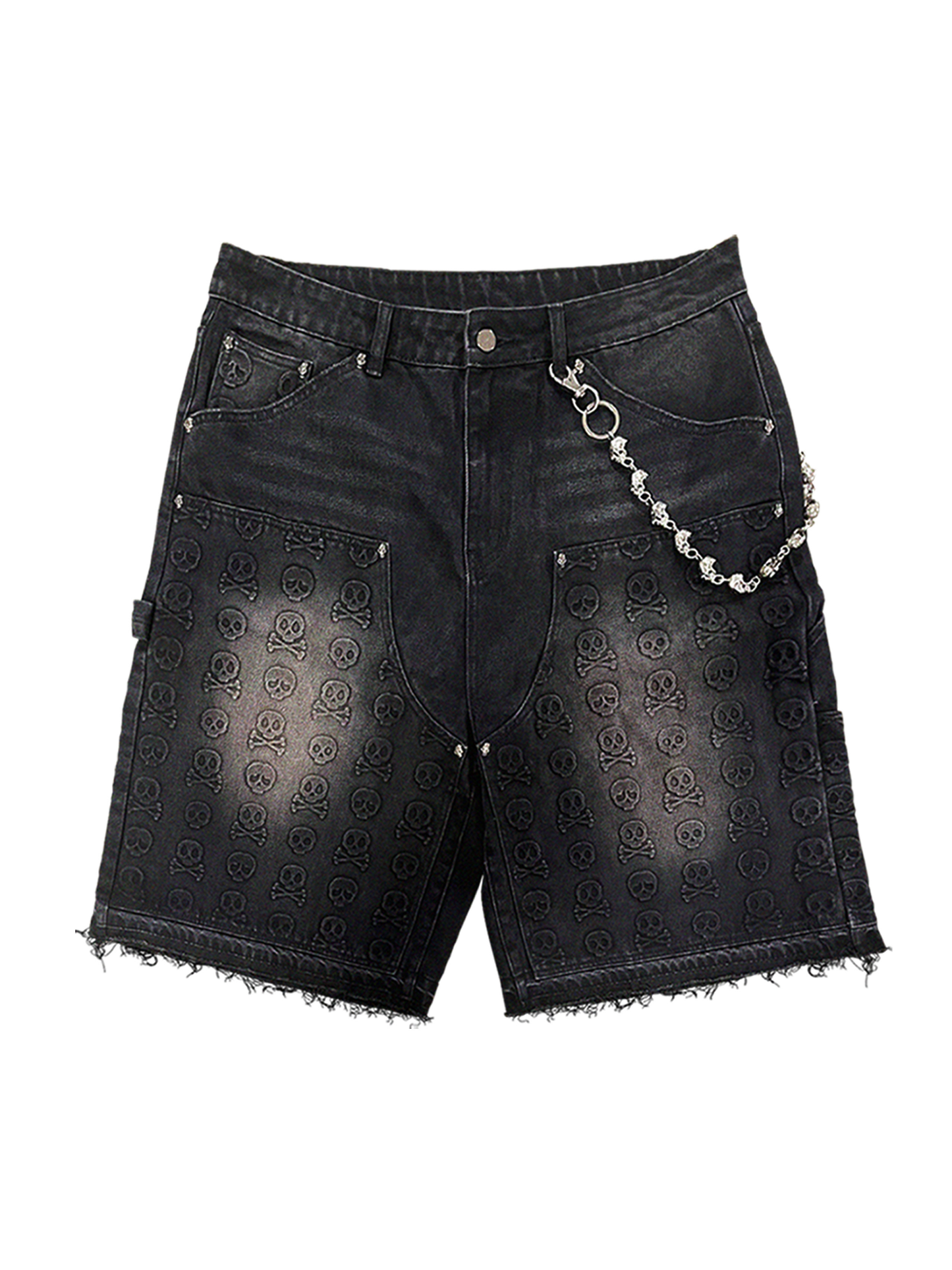 Skull Banger Baggy Denim Shorts (BLACK)