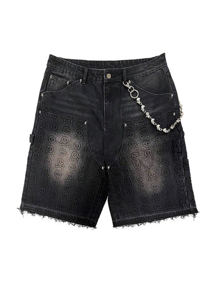 Skull Banger Baggy Denim Shorts (BLACK)
