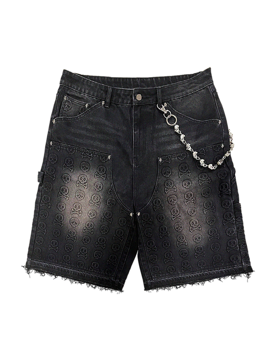 Skull Banger Baggy Denim Shorts (BLACK)