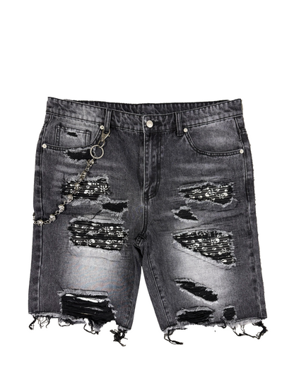 Skull Rip Denim Shorts (Black) "FREE BANDANA PER SHORTS"
