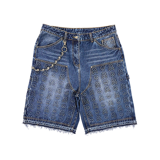 Skull Banger Baggy Denim Shorts (BLUE)